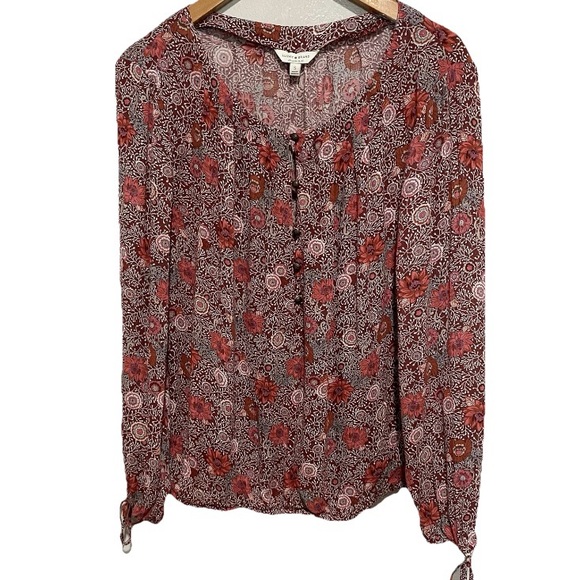 Lucky Brand Tops - Lucky Brand Los Angeles Women's Purple/Burgundy Floral Long Sleeve Blouse Size S